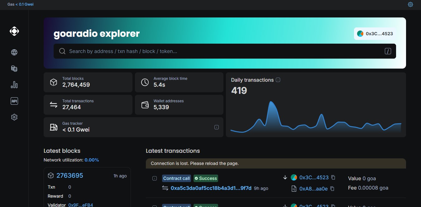 Goaradio Blockchain Explorer preview
